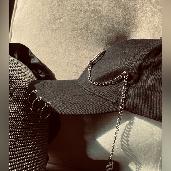 💚💚 Chain & Piercings Ball Cap with silver piercings and hanging chain. - Picture 9 of 10